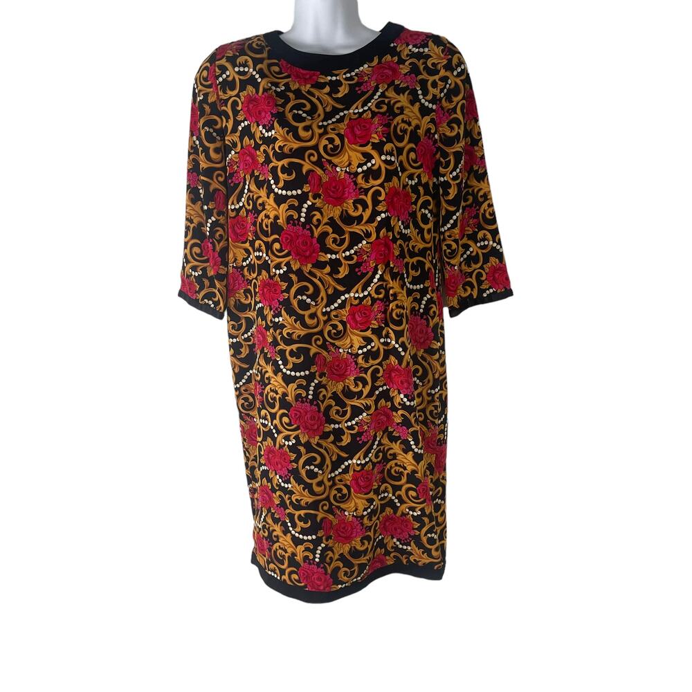 Papell Boutique Size 10 Black Pearl Rose Chain Midi Dress‎